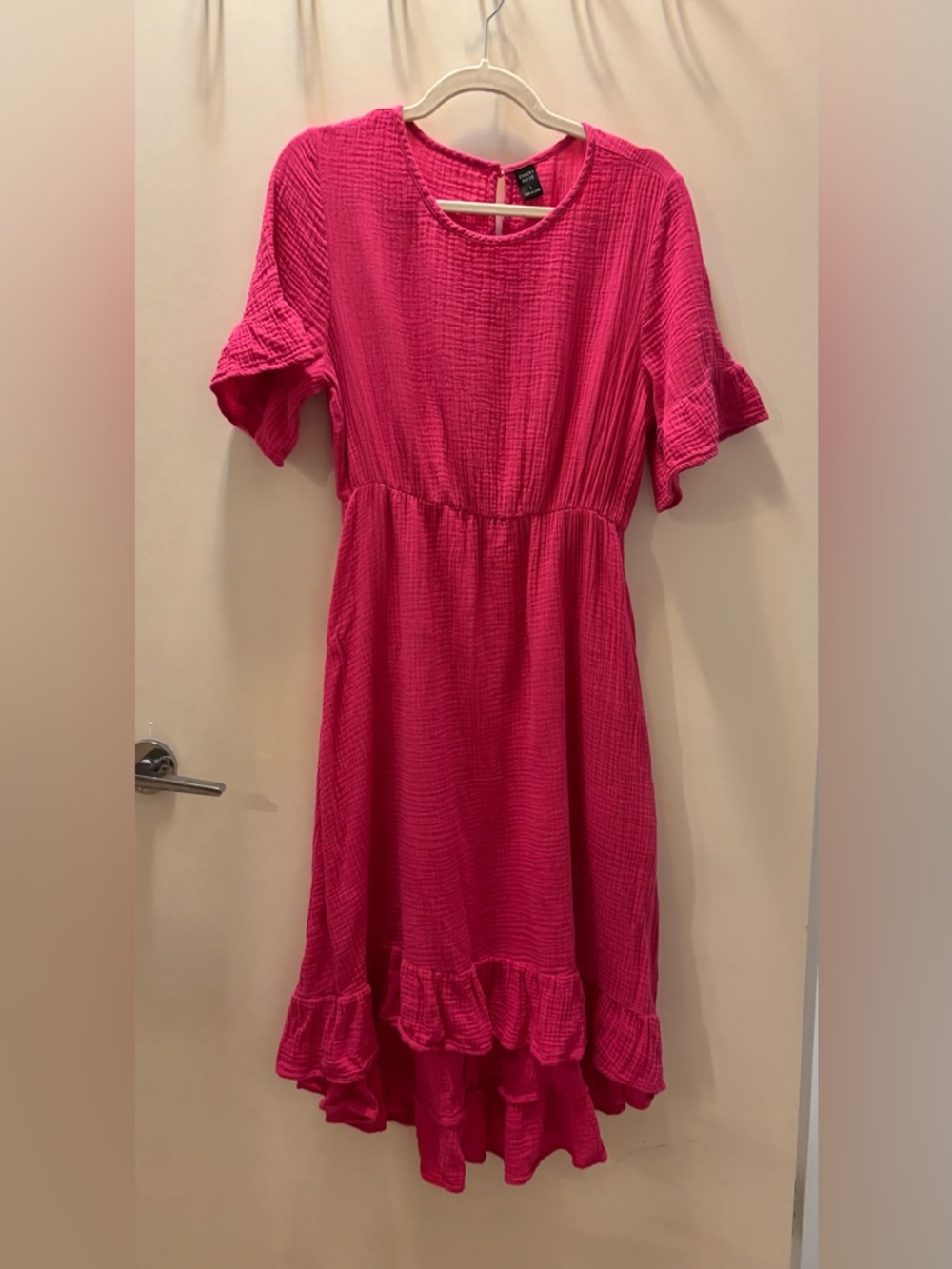 Bright Pink Ruffle Hem Midi Dress